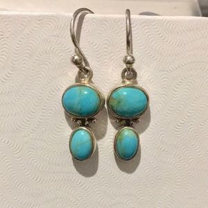 Vintage Sterling Silver Turquoise Double Drop Dangle Earrings
